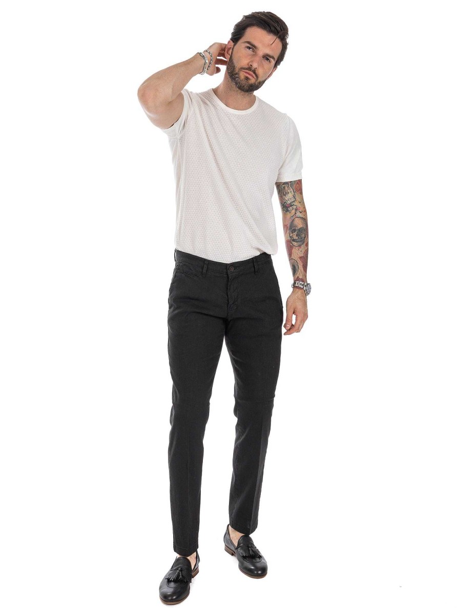 Abbigliamento SAVEONE Pantaloni | Didier - Pantalone Nero In Lino Stretch