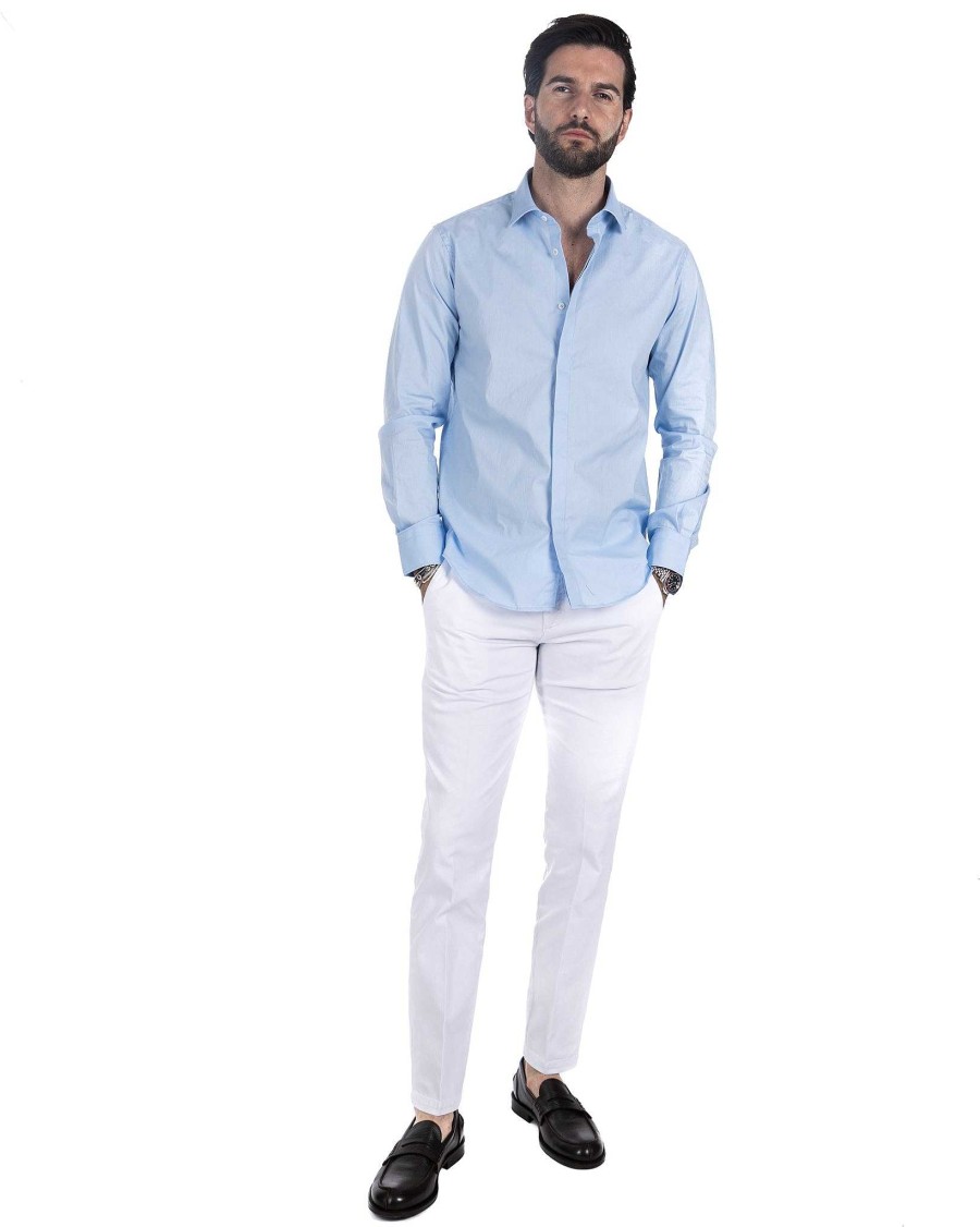 Abbigliamento SAVEONE Camicie | Camicia - Basic Classica Cielo In Cotone