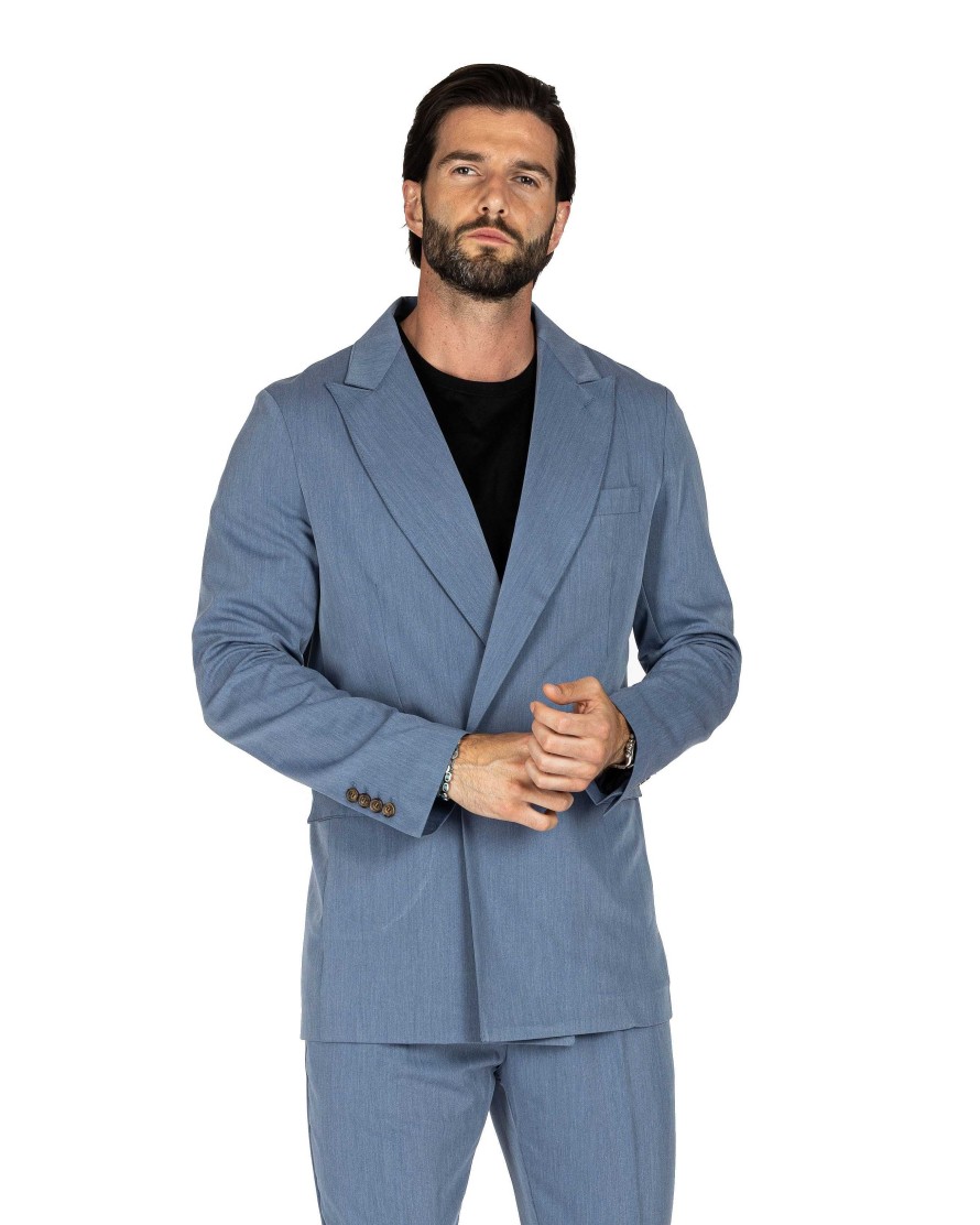 Abbigliamento SAVEONE Blazer E Giacche | Italian 2.0 - Giacca Doppiopetto Blu Chiaro