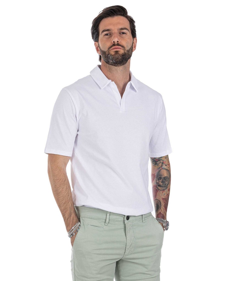 Abbigliamento SAVEONE Polo | Drew - Polo Bianca Basic In Cotone