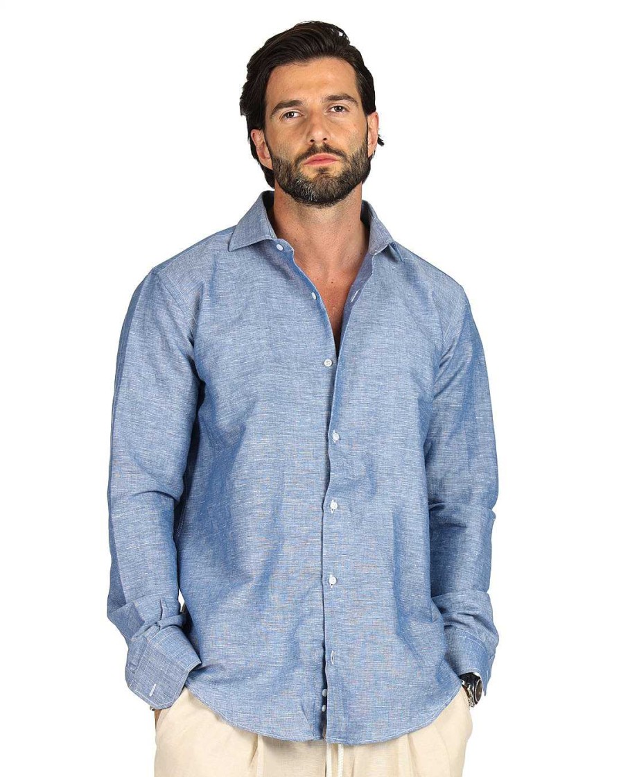 Abbigliamento SAVEONE Camicie | Praiano - Camicia Classica Denim In Lino