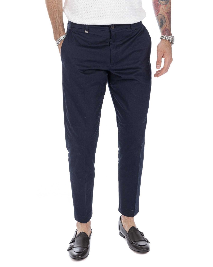 Abbigliamento SAVEONE Pantaloni | Elder - Pantalone Capri Blu In Cotone Estivo