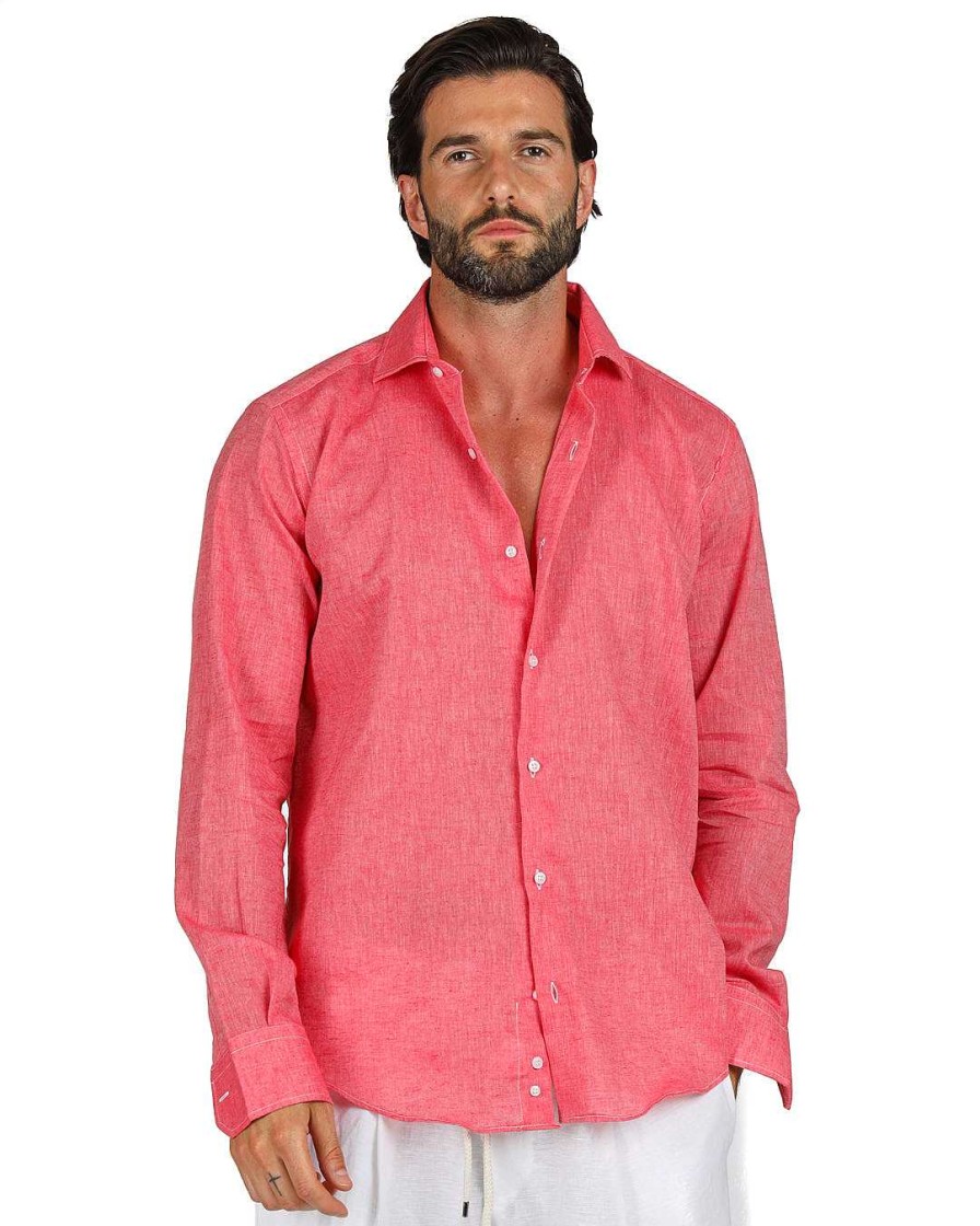 Abbigliamento SAVEONE Camicie | Praiano - Camicia Classica Corallo In Lino