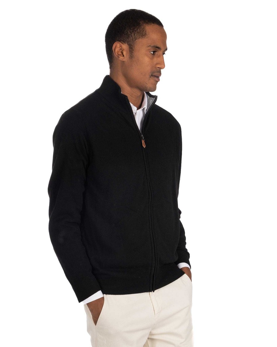 Abbigliamento SAVEONE Maglioni | Matt - Maglione Nero Full Zip In Misto Cachemire