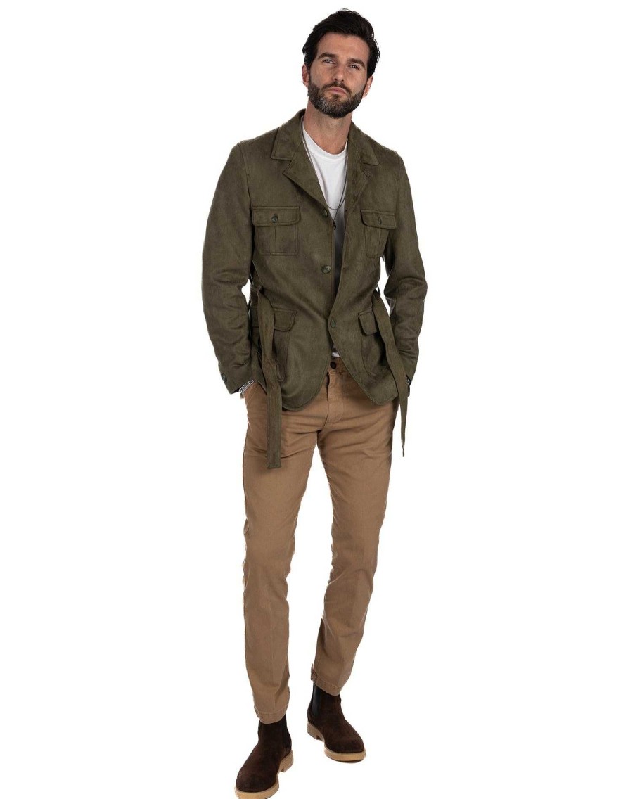 Abbigliamento SAVEONE Blazer E Giacche | Levante - Sahariana In Camoscio Militare