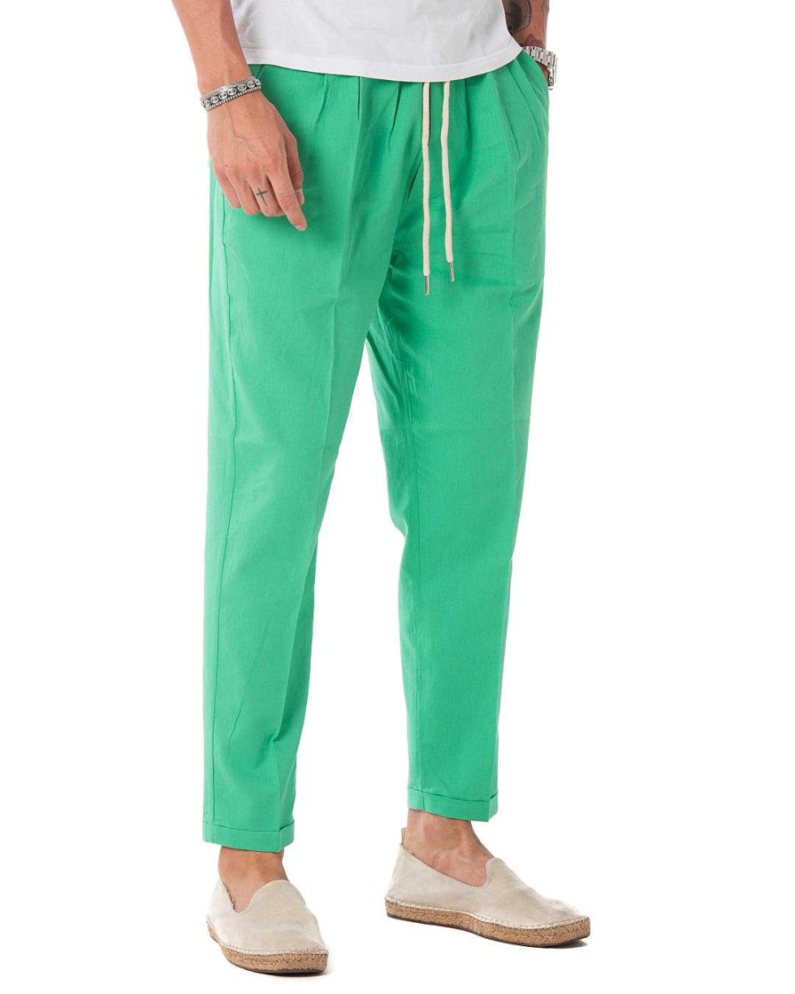 Abbigliamento SAVEONE Pantaloni | Larry - Pantalaccio In Lino Menta