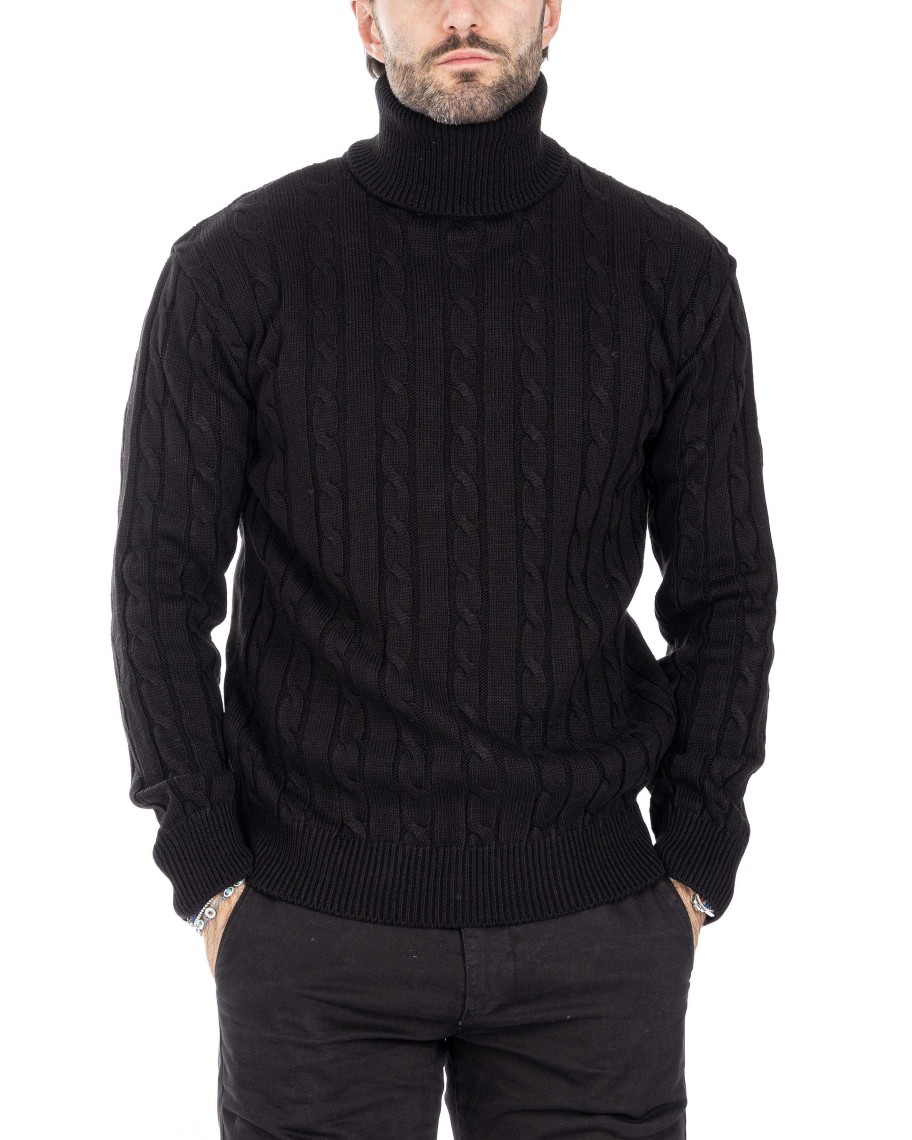 Abbigliamento SAVEONE Maglioni | Crovie - Maglione Nero Con Trecce Collo Alto