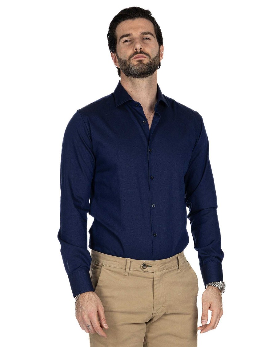 Abbigliamento SAVEONE Camicie | Camicia - Slim Fit Blu Oxford