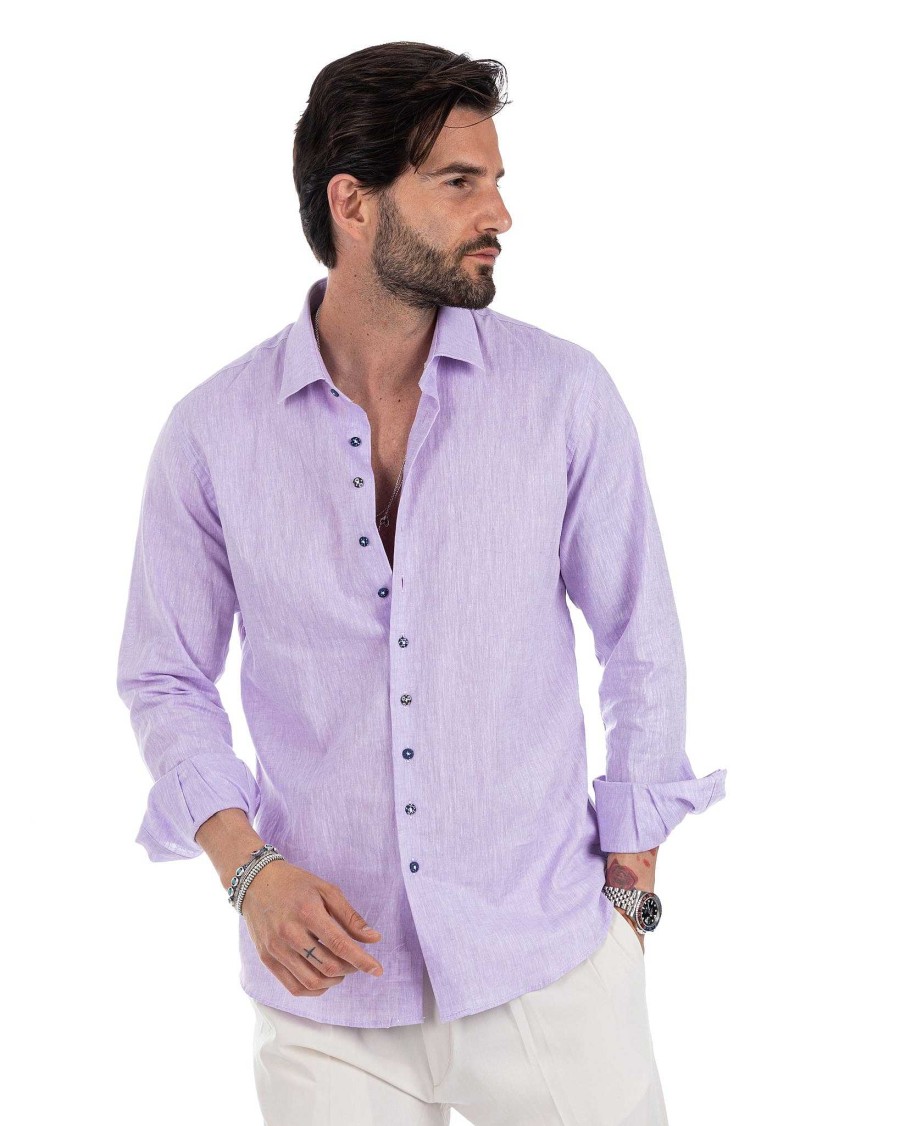 Abbigliamento SAVEONE Camicie | Praiano - Camicia Francese In Lino Lilla