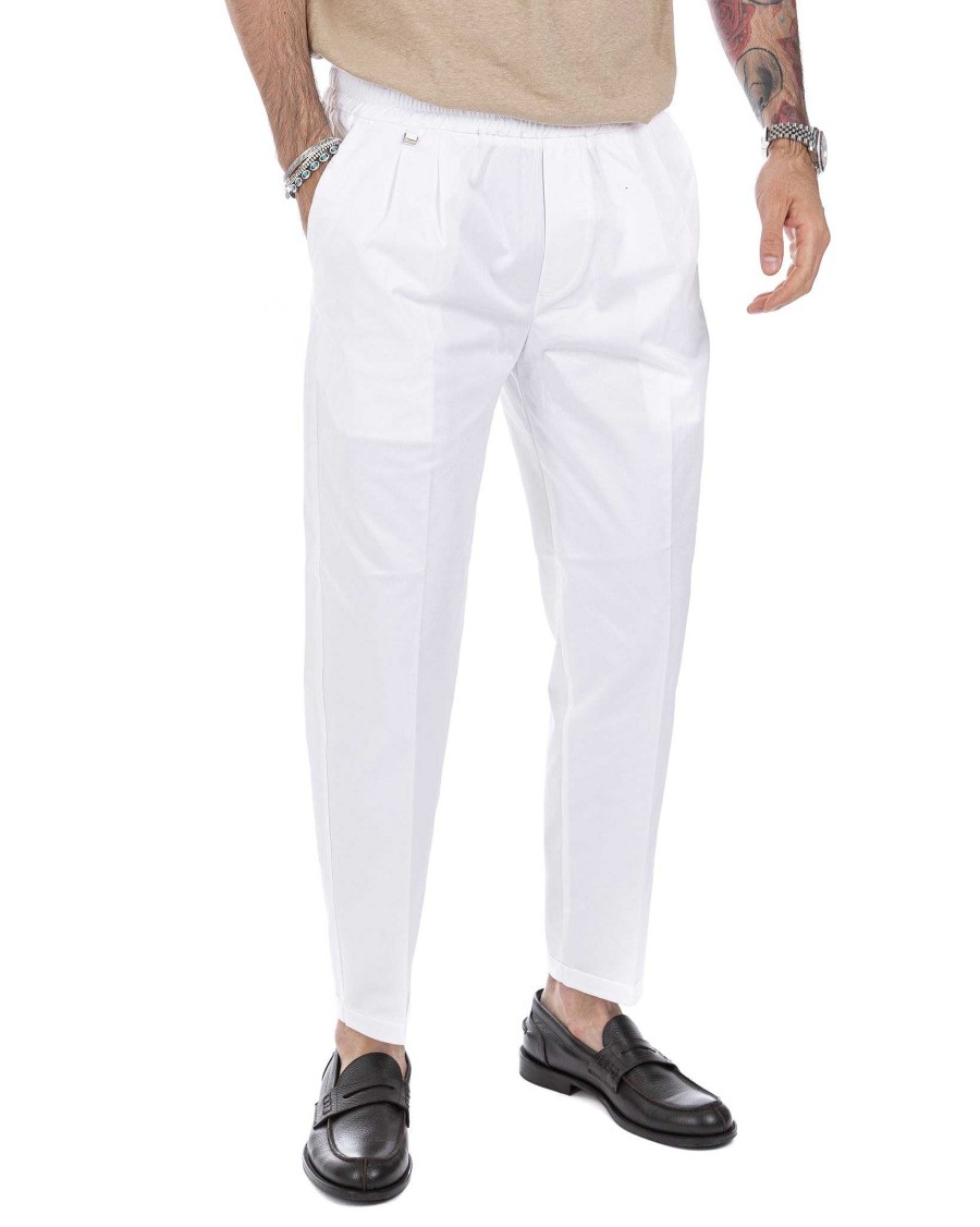 Abbigliamento SAVEONE Pantaloni | Larry - Pantalaccio Bianco In Cotone Estivo