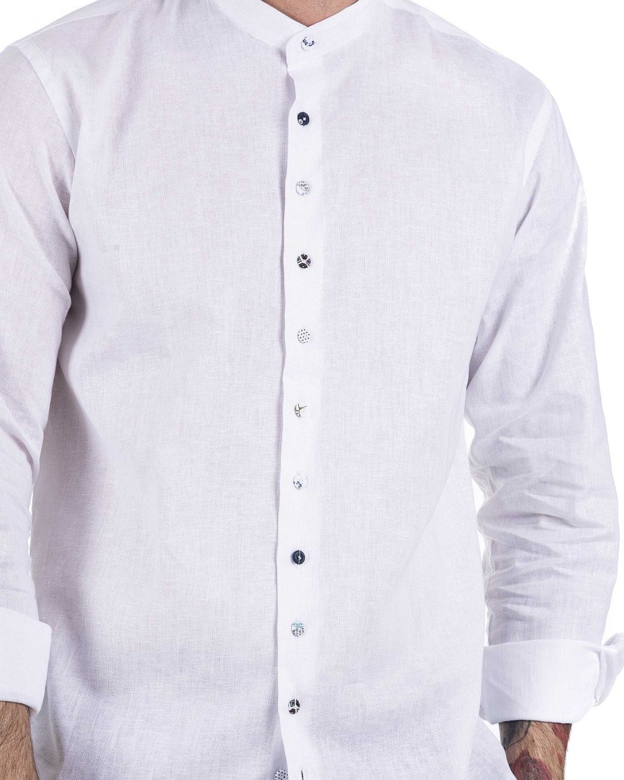 Abbigliamento SAVEONE Camicie | Positano - Camicia Coreana In Lino Bianco