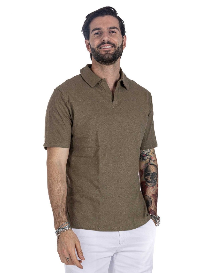 Abbigliamento SAVEONE Polo | Panarea - Polo In Lino Militare