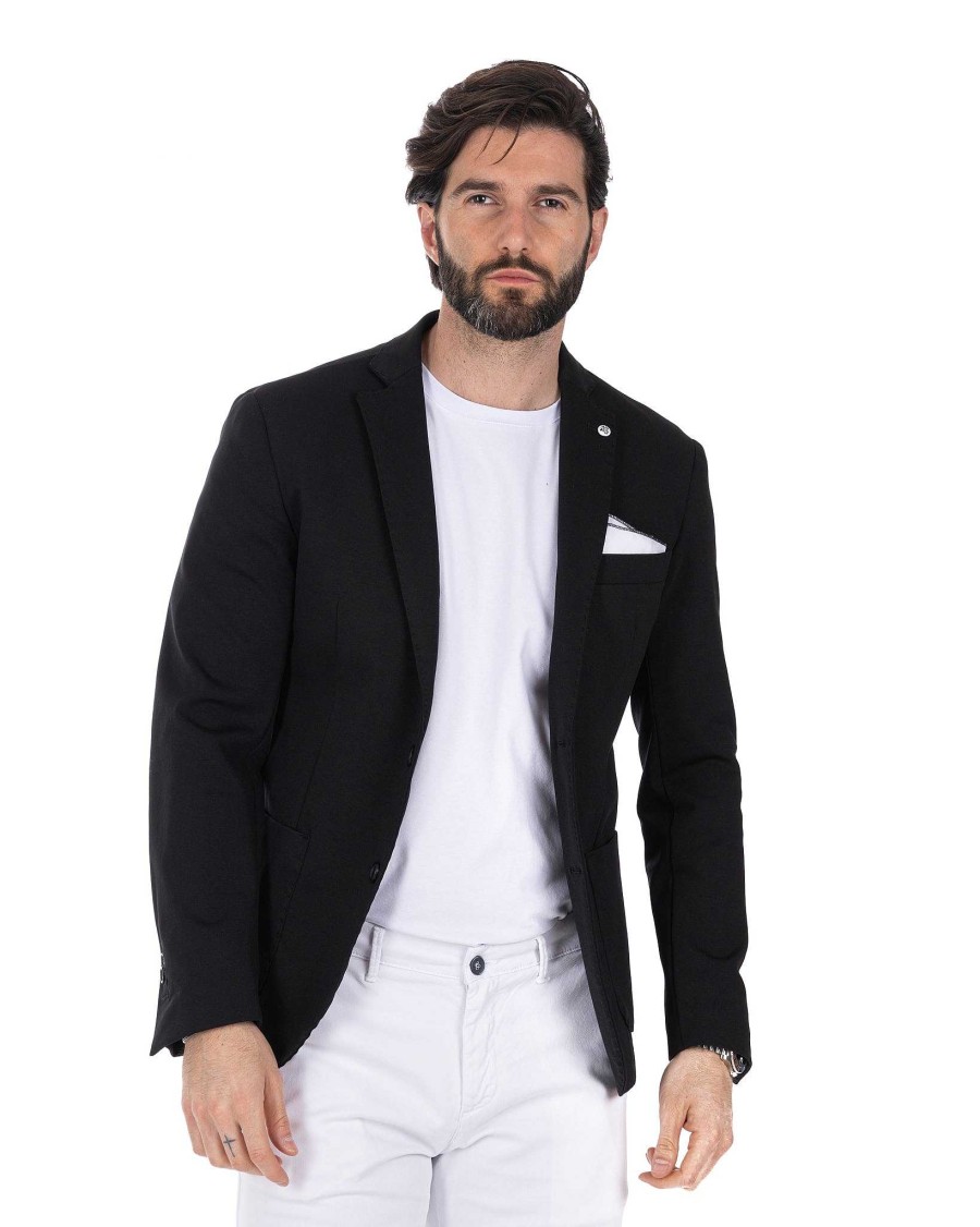 Abbigliamento SAVEONE Blazer E Giacche | Shelby - Giacca Monopetto Punto Milano Nero