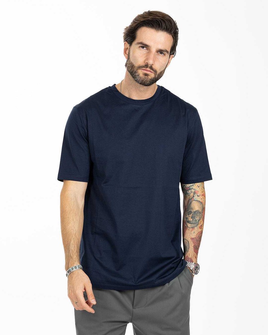 Abbigliamento SAVEONE T-Shirts | Glasgow - T-Shirt Blu Filo Di Scozia