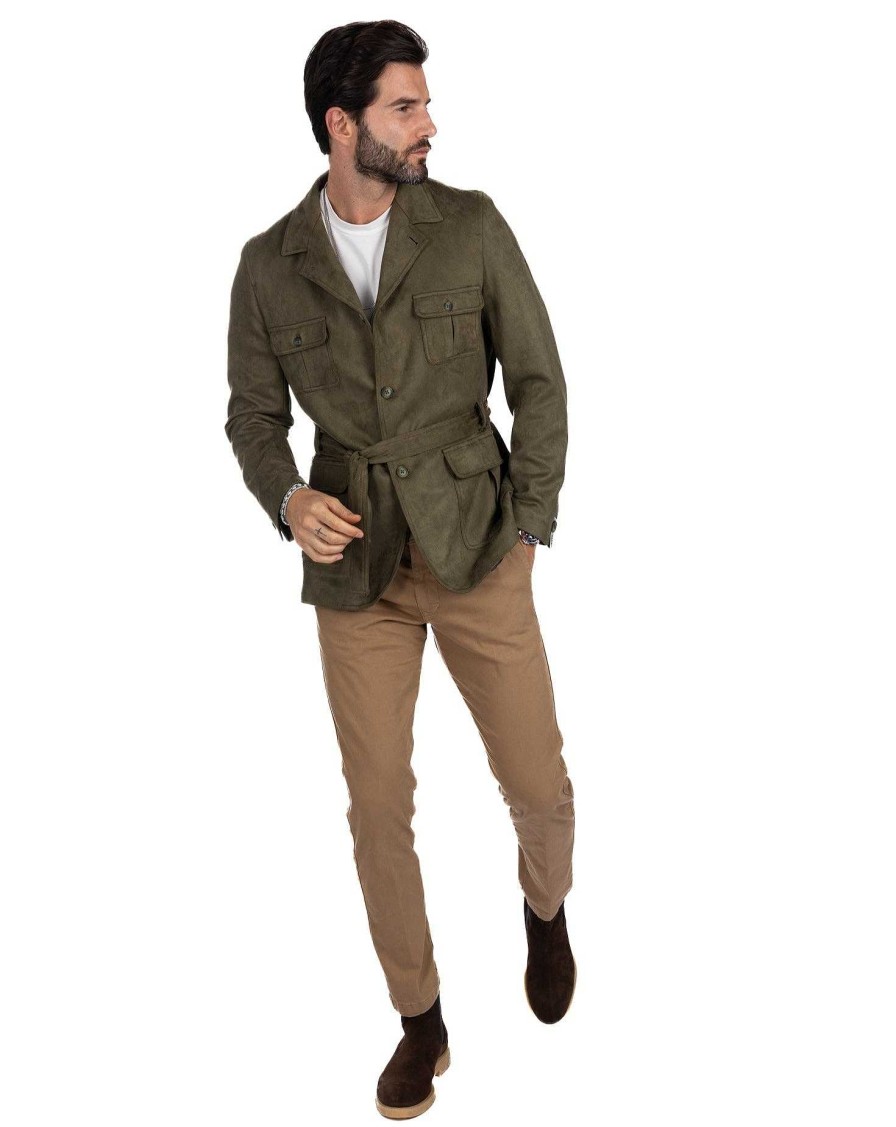 Abbigliamento SAVEONE Blazer E Giacche | Levante - Sahariana In Camoscio Militare