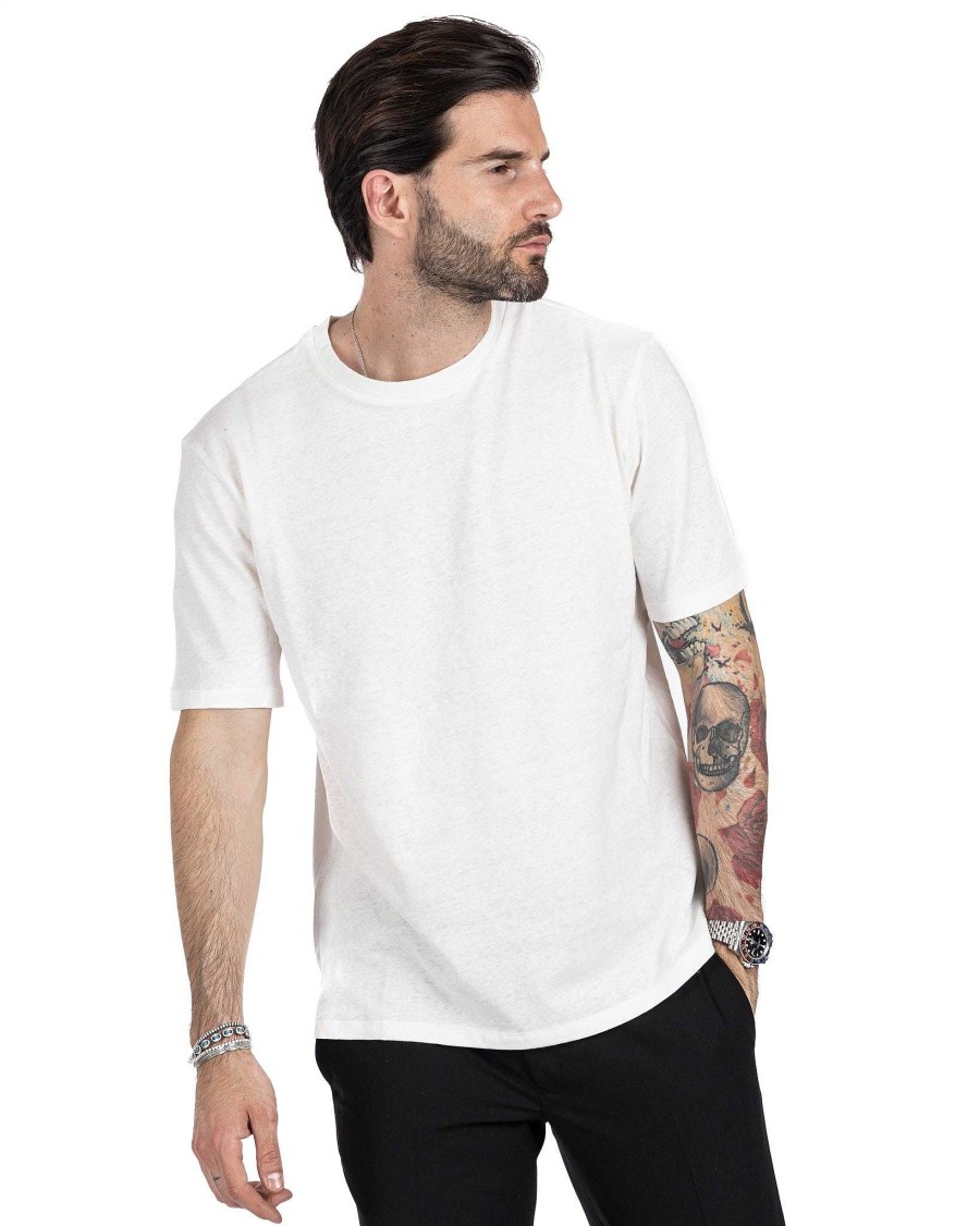 Abbigliamento SAVEONE T-Shirts | Favignana - T-Shirt In Lino Bianco