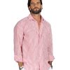 Abbigliamento SAVEONE Camicie | Ischia - Camicia Classica Righe Strette Rossa In Lino