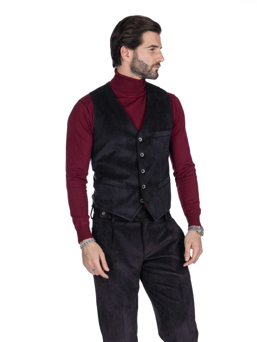 Abbigliamento SAVEONE Gilet | Mads - Gilet Nero In Velluto