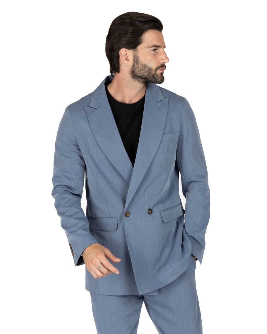 Abbigliamento SAVEONE Blazer E Giacche | Italian 2.0 - Giacca Doppiopetto Blu Chiaro