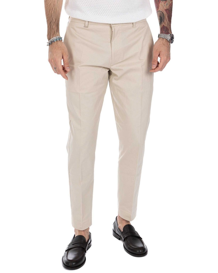 Abbigliamento SAVEONE Pantaloni | Elder - Pantalone Capri Beige In Cotone Estivo