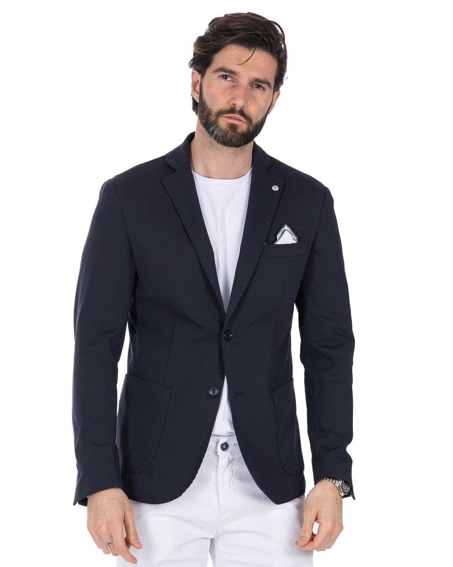 Abbigliamento SAVEONE Blazer E Giacche | Shelby - Giacca Monopetto Punto Milano Blu