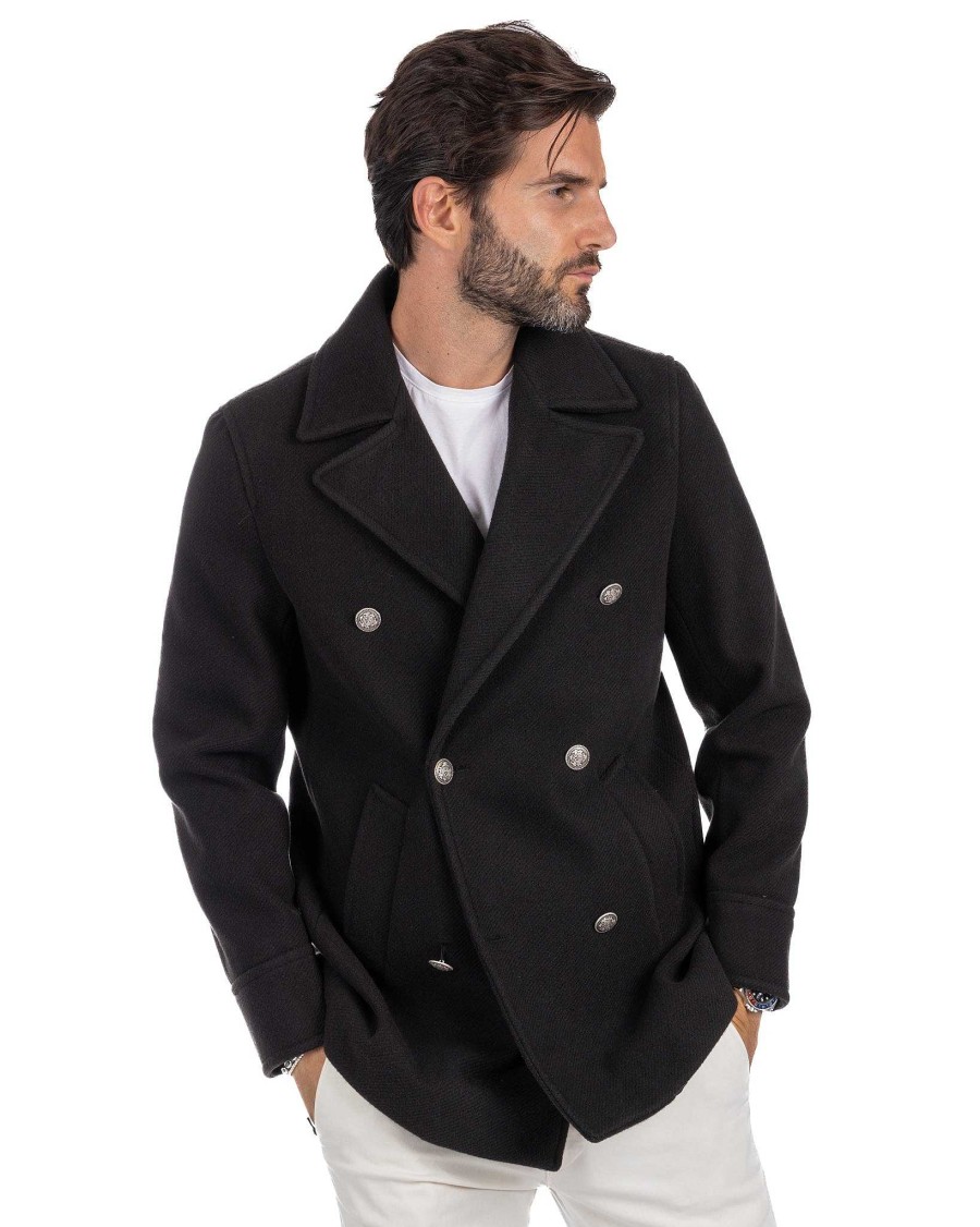 Abbigliamento SAVEONE Cappotti E Giubbotti | David - Cappotto 3/4 Nero In Lana