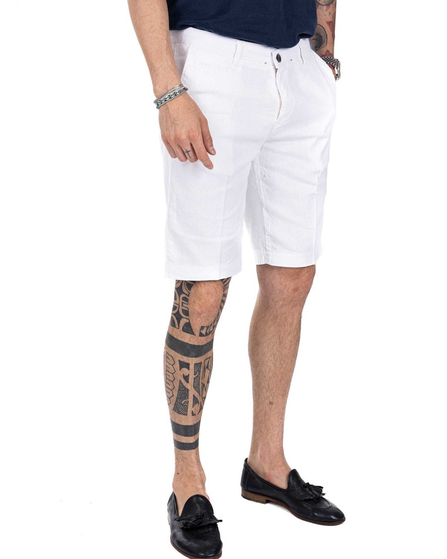 Abbigliamento SAVEONE Bermuda | Mustique - Bermuda Bianco In Lino Stretch