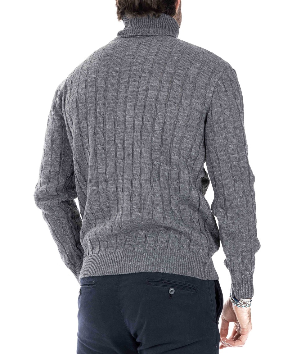 Abbigliamento SAVEONE Maglioni | Crovie - Maglione Grigio Con Trecce Collo Alto