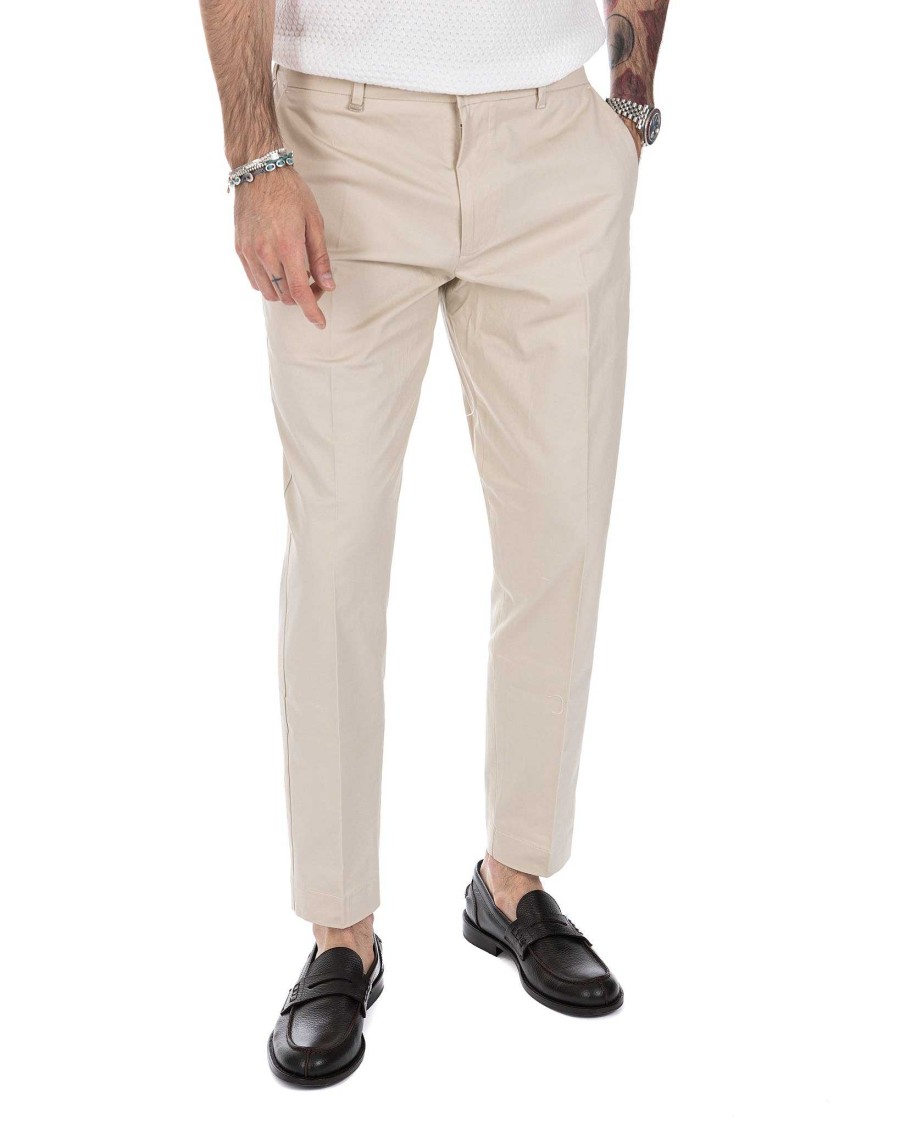 Abbigliamento SAVEONE Pantaloni | Elder - Pantalone Capri Beige In Cotone Estivo