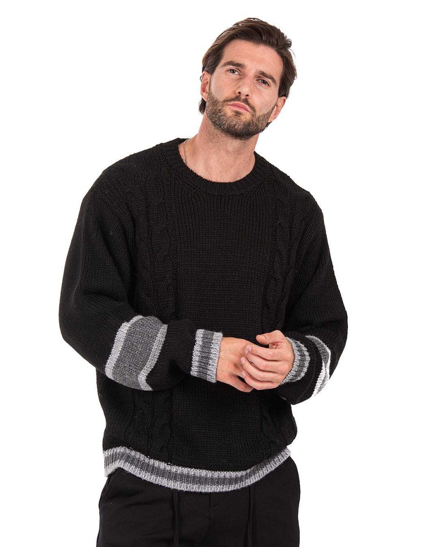 Abbigliamento SAVEONE Maglioni | Edam - Maglione Nero Con Trecce Laterali