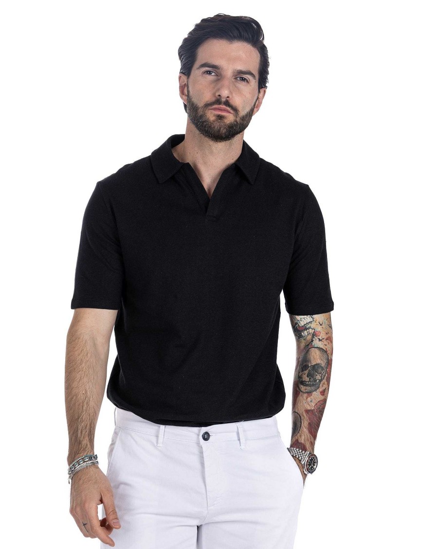 Abbigliamento SAVEONE Polo | Panarea - Polo In Lino Nera