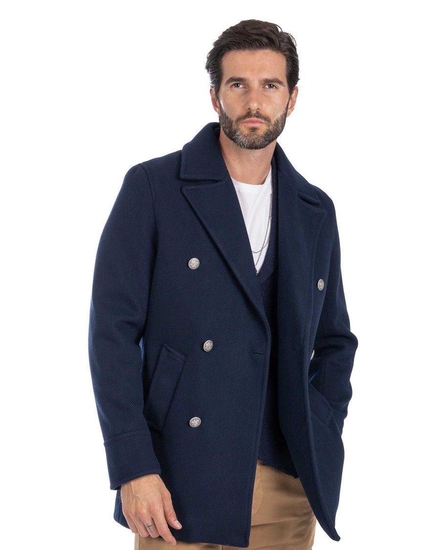 Abbigliamento SAVEONE Cappotti E Giubbotti | David - Cappotto 3/4 Blu In Lana