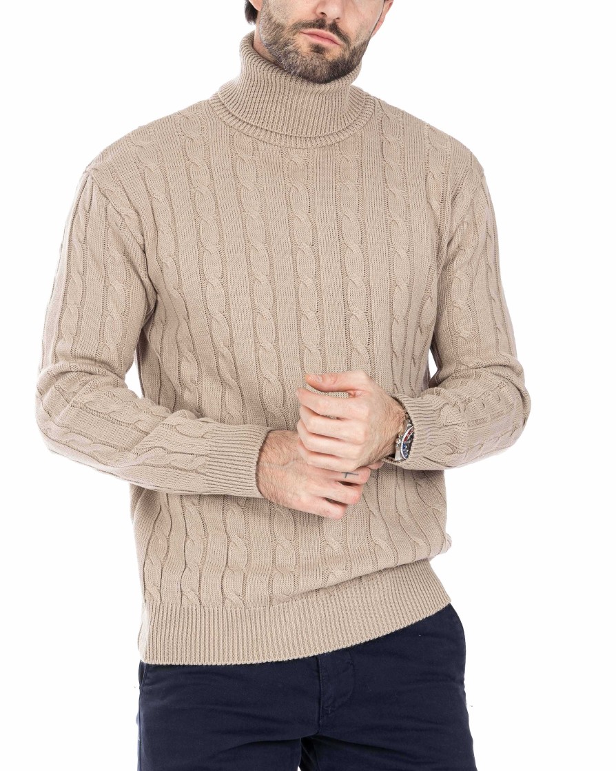 Abbigliamento SAVEONE Maglioni | Crovie - Maglione Beige Con Trecce Collo Alto