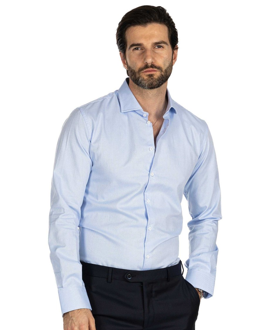 Abbigliamento SAVEONE Camicie | Camicia - Slim Fit Azzurra Oxford