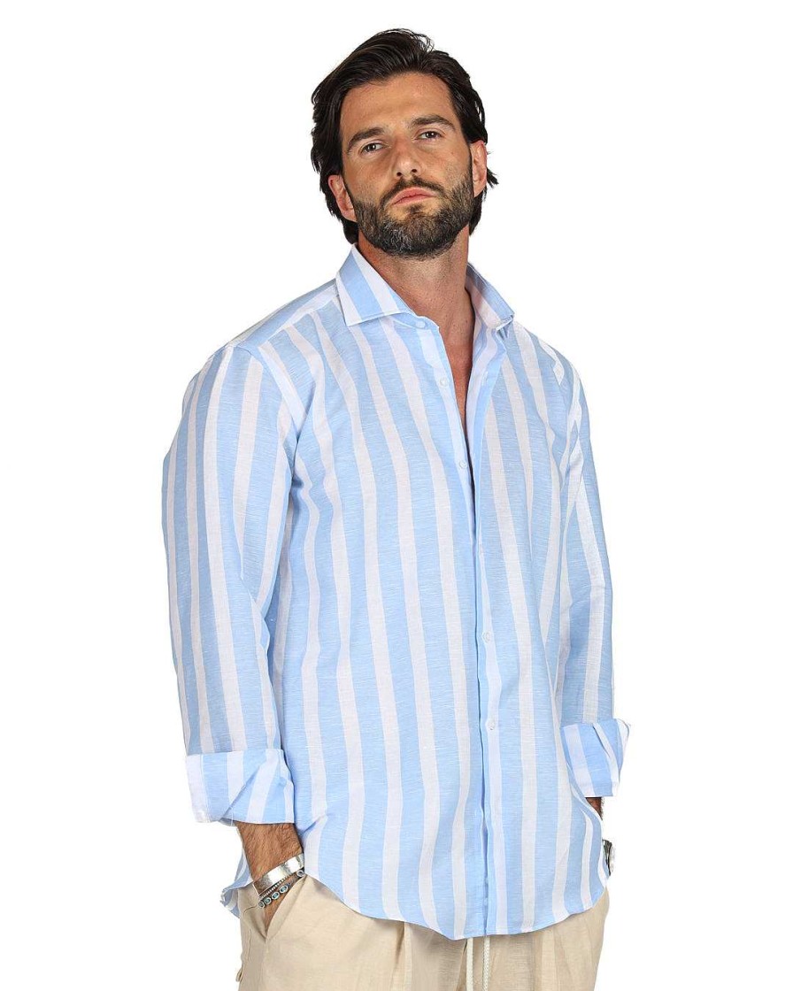 Abbigliamento SAVEONE Camicie | Amalfi - Camicia Classica Riga Maxi Azzurra